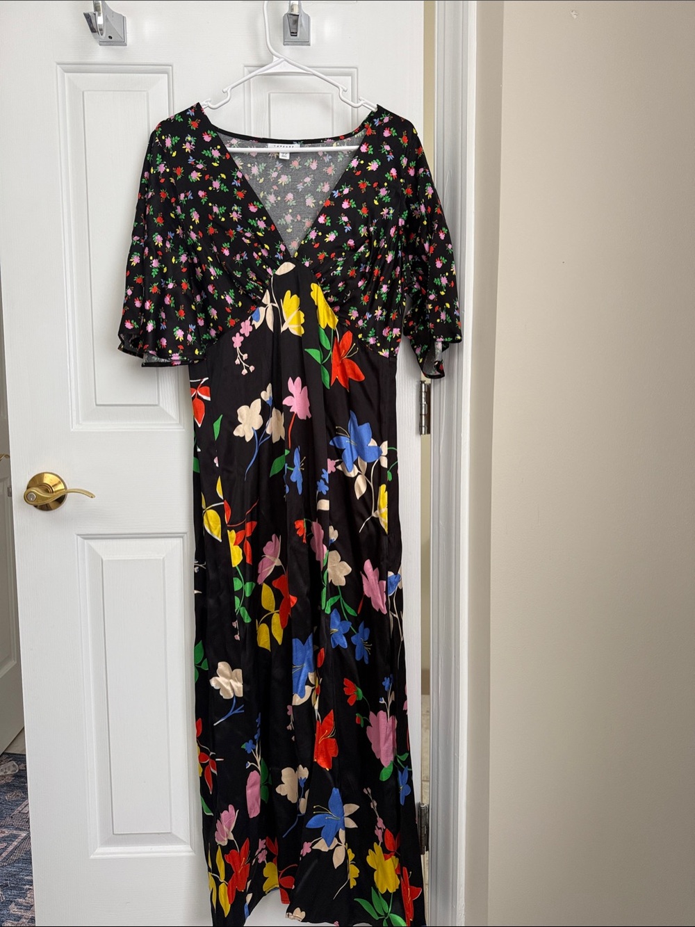 Topshop Black Floral Midi Dress with Multicolor Flowers